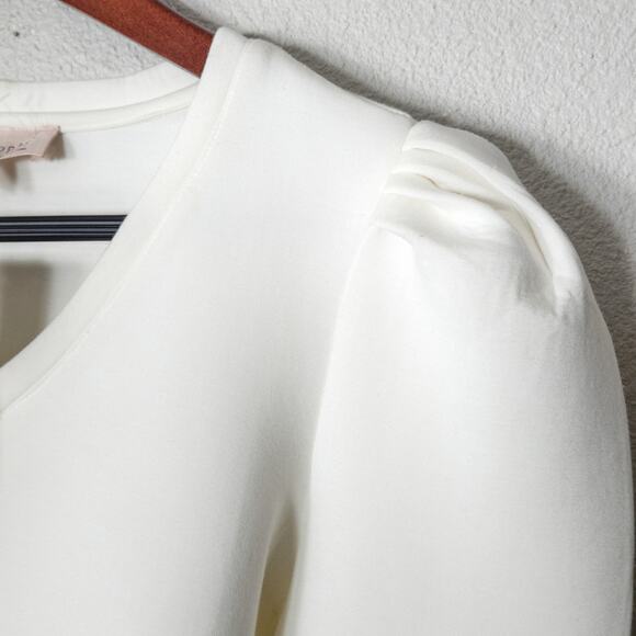 Philosophy Puff Sleeve Sweater Top White Small Clean Girl Minimalist - Picture 6 of 12